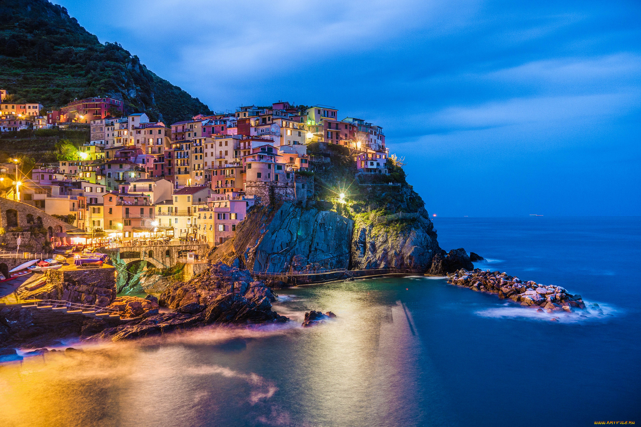manarola blue hour, ,     , , , , , 